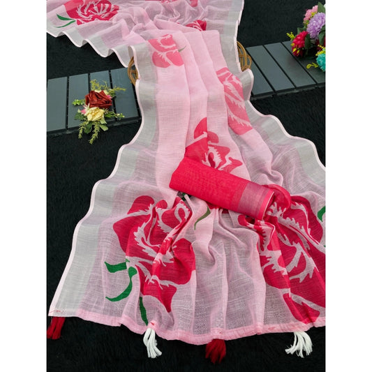 Pink Linen Cotton Saree