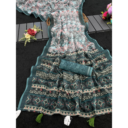 Blue Linen Cotton Saree