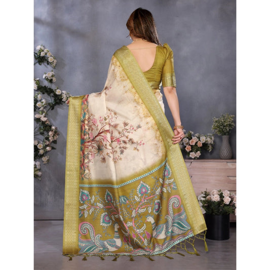 Olive Green Cotton Silk Saree