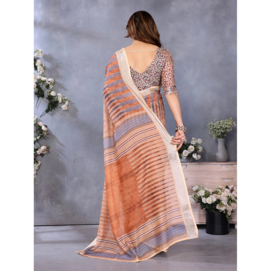 Brown Linen Cotton Saree