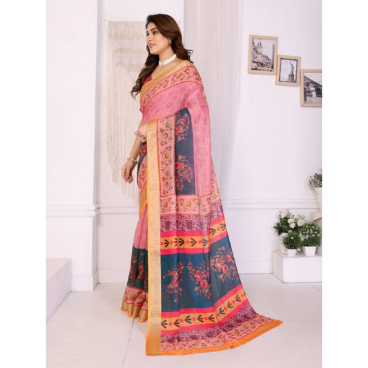 Pink Linen Cotton Saree