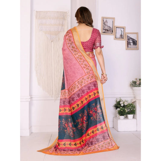 Pink Linen Cotton Saree