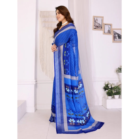 Blue Linen Cotton Saree