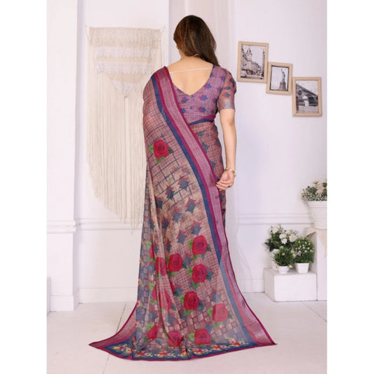 Wine Linen Cotton Saree