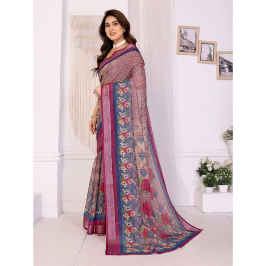 Wine Linen Cotton Saree