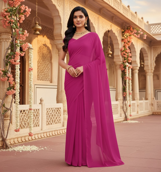 Wine Georgette Plain Saree