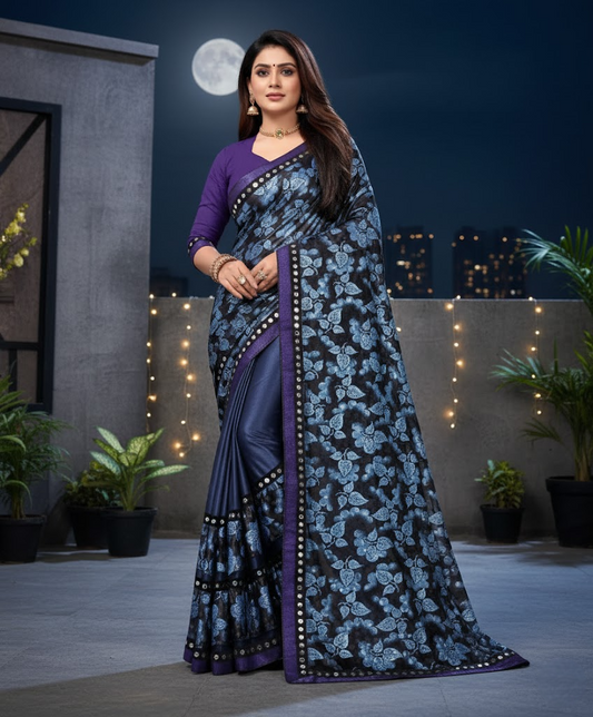 Blue Lycra Blend Saree