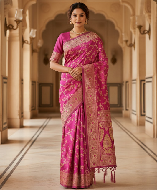 Pink Banarasi Silk Saree