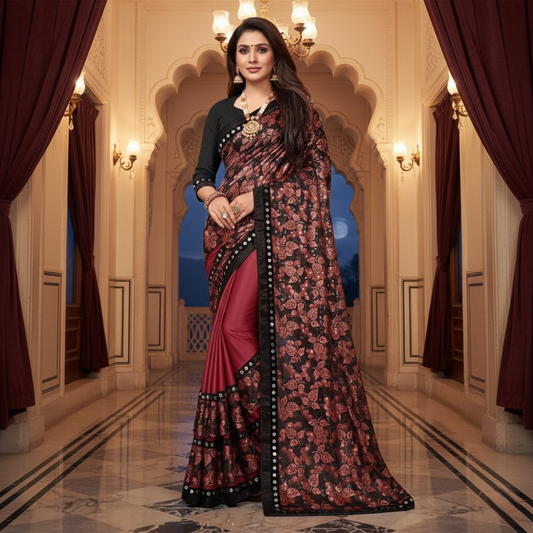 Red Lycra Blend Saree