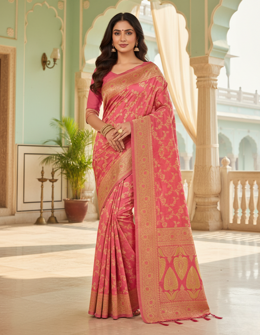 Peach Banarasi Silk Saree