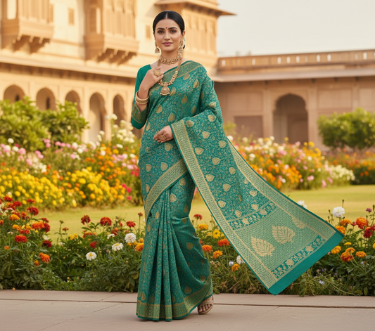 Green Banarasi Silk Woven Saree