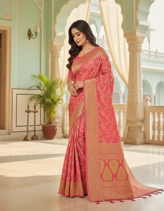 Peach Banarasi Silk Saree