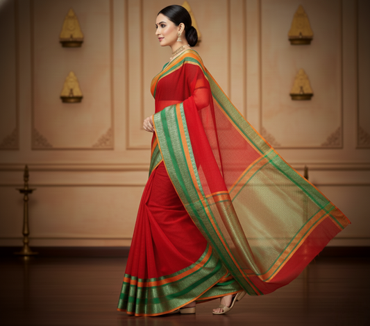 Red Kota Doria Cotton Border Saree