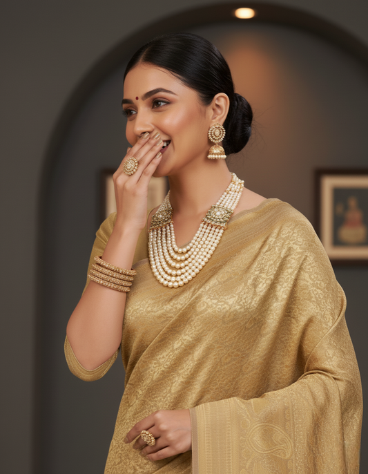 Cream Banarasi Silk Saree