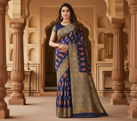 Navy Blue Banarasi Silk Saree