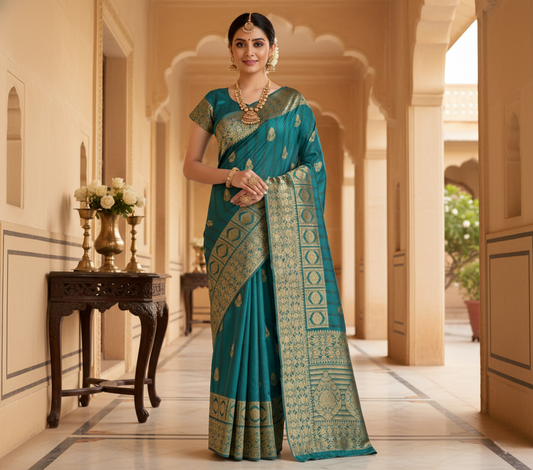 Peach Banarasi Silk Saree