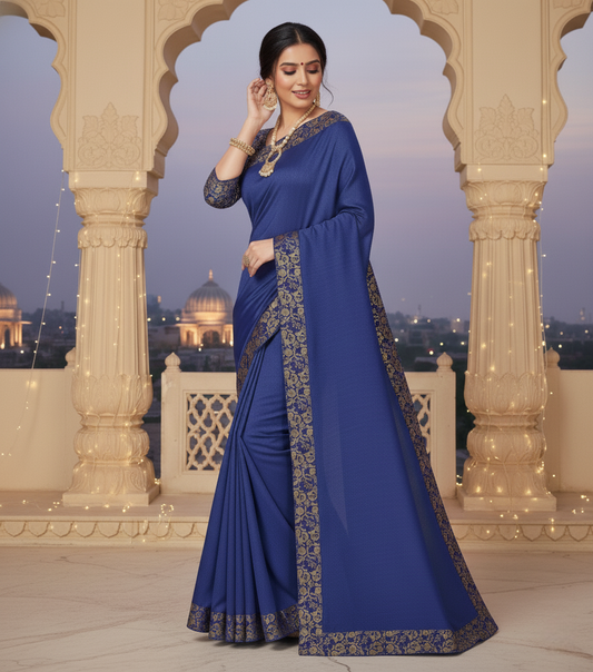 Navy Blue Silk Blend Weaving Saree