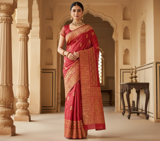 Peach Banarasi Silk Saree