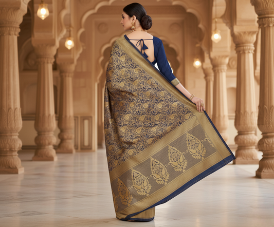 Navy Blue Banarasi Silk Saree