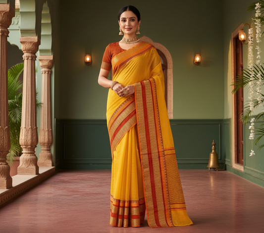 Sky Blue Kota Doria Cotton Border Saree