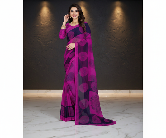Purple Georgette Printed Saree