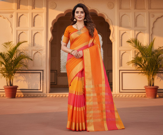 Multicolor Kota Doria Cotton Plain Saree