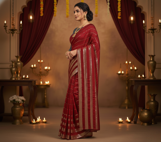 Red Sequin Work Vichitra Saree