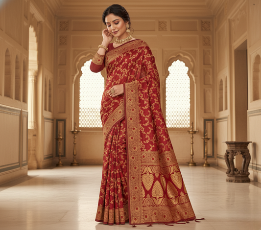 Maroon Banarasi Silk Saree
