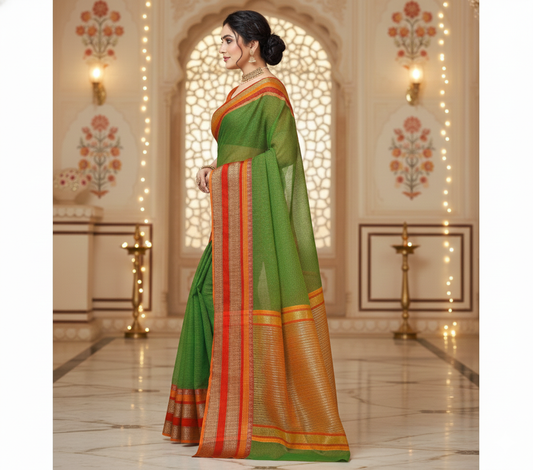 Green Kota Doria Cotton Border Saree