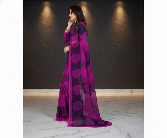 Purple Georgette Printed Saree