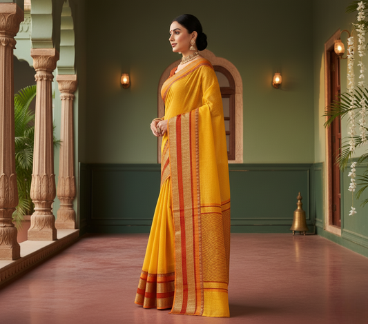 Sky Blue Kota Doria Cotton Border Saree