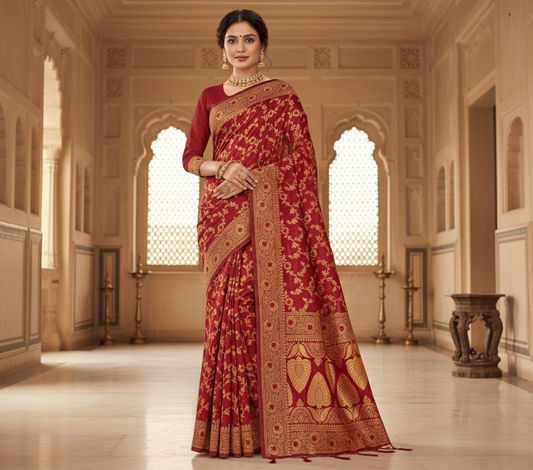Maroon Banarasi Silk Saree