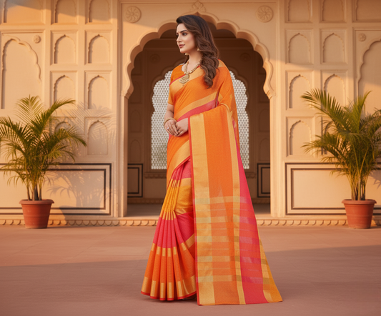 Multicolor Kota Doria Cotton Plain Saree