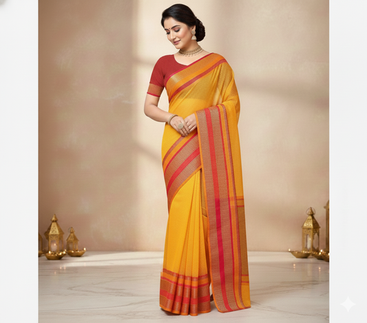Gold Kota Doria Cotton Border Saree