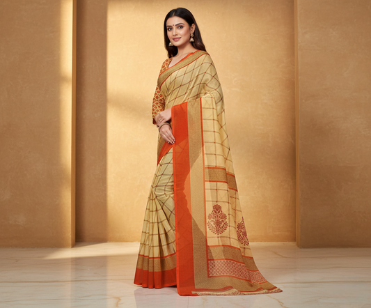 Orange Georgette Printed Saree