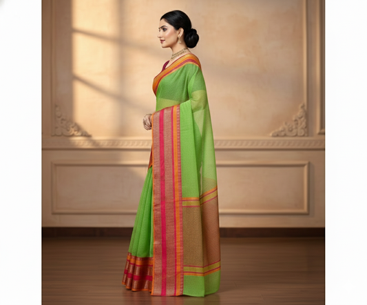 Light Green Kota Doria Cotton Border Saree