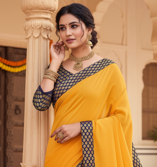 Gold Chanderi Cotton Lace Border Saree