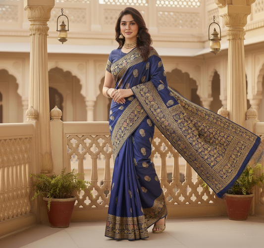 Navy Blue Banarasi Silk Saree