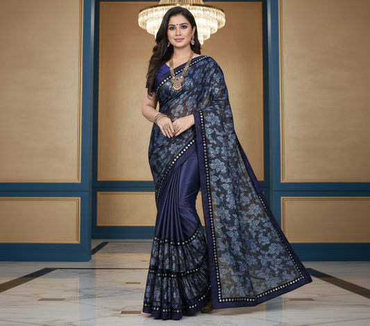 Blue Lycra Blend Saree