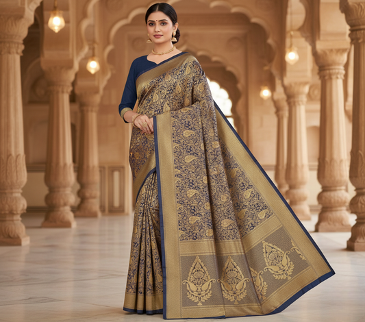 Navy Blue Banarasi Silk Saree