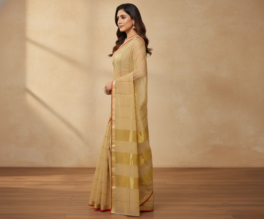 Chikoo Kota Doria Cotton Saree