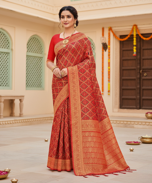Red Black Banarasi Silk Woven Saree