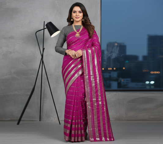 Pink Sequin Work Vichitra Saree