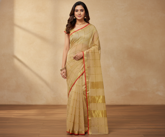 Chikoo Kota Doria Cotton Saree