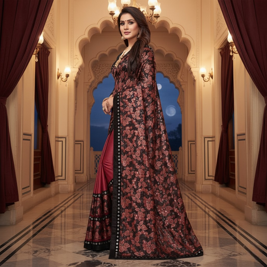 Red Lycra Blend Saree