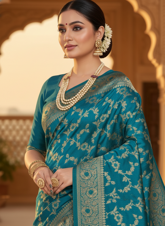 Sky Blue Banarasi Silk Saree