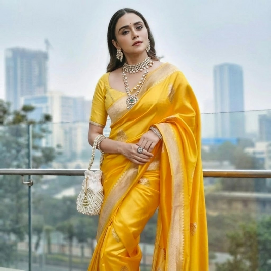 Yellow Silk Printed Saree