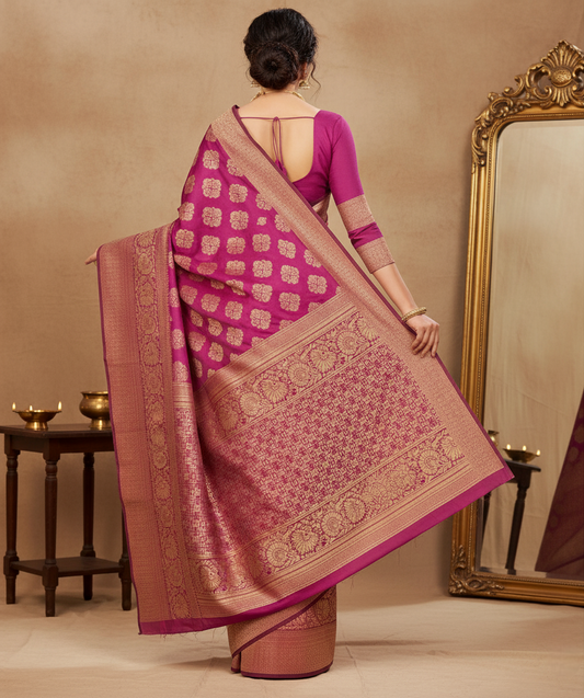 Wine Banarasi Silk Woven Saree