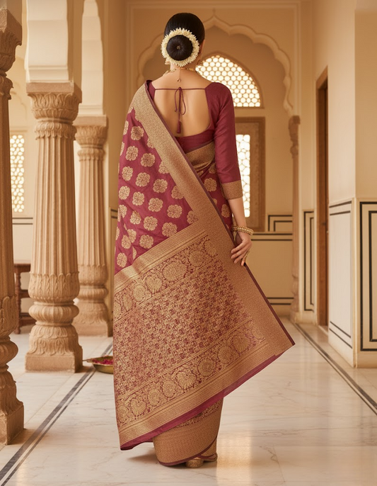 Maroon Banarasi Silk Weaving Saree
