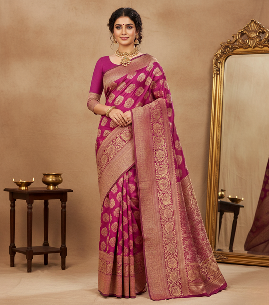 Wine Banarasi Silk Woven Saree
